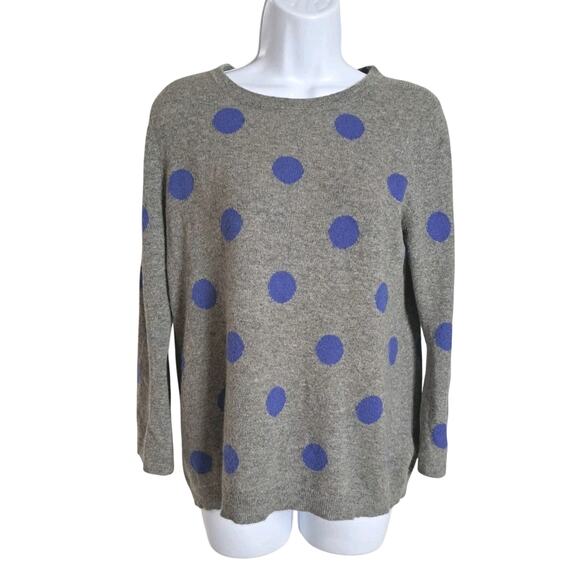 Garnet Hill 100% Cashmere Polka Dot Pullover Sweater 3/4 Sleeve Sz S Gray Blue - Picture 1 of 7
